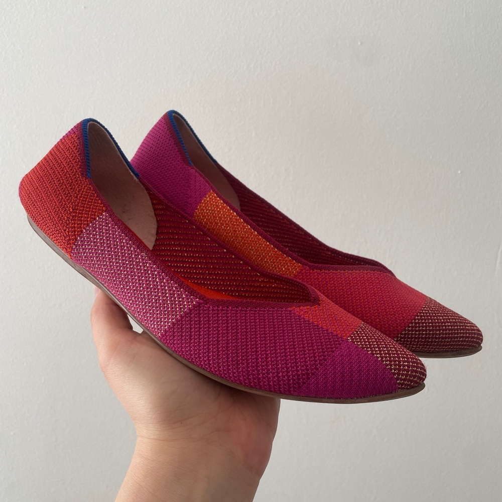 Rothy’s The Point in Metallic Pomegranate Washable Woven Flats Size 7